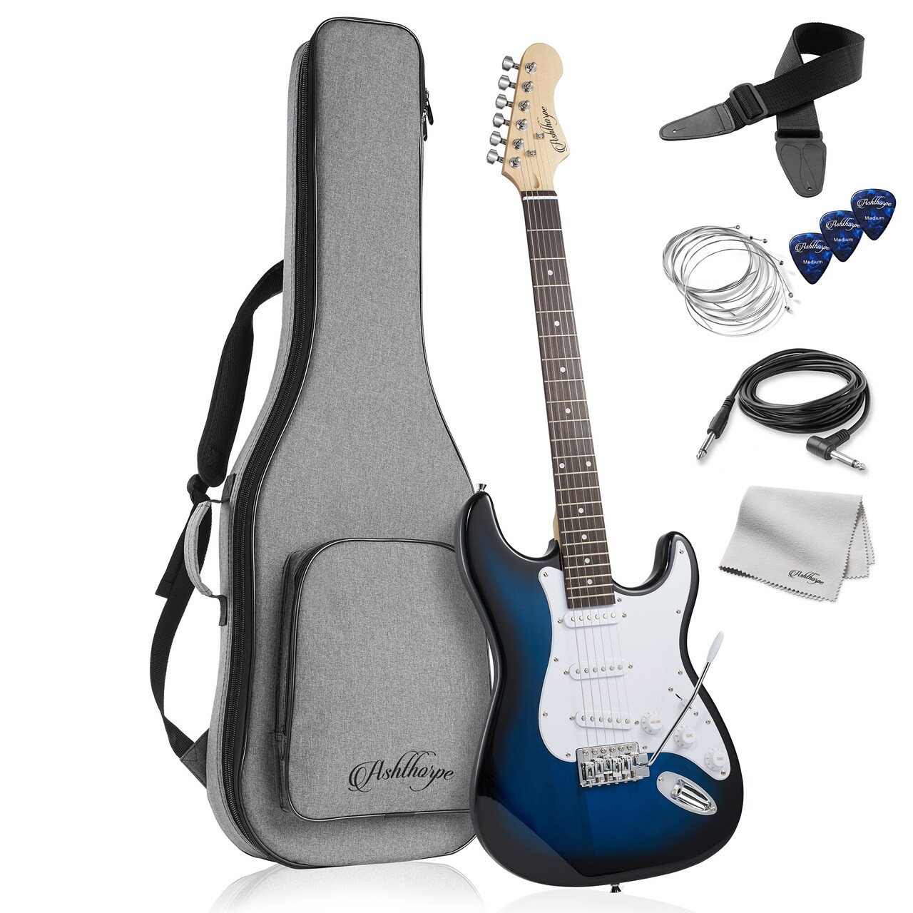 Ashthorpe 39-Inch Electric Guitar, Full-Size Guitar Kit with Padded Gig Bag, Tremolo Bar, Strap, Strings, Cable, Cloth, Picks